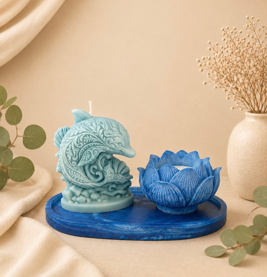 Vela Aromática Decorativa Armonía del Mar. Delfin y Flor de Loto