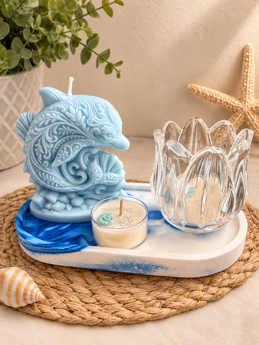 Vela Aromática Decorativa Armonía del Mar. Delfin y Flor de Loto